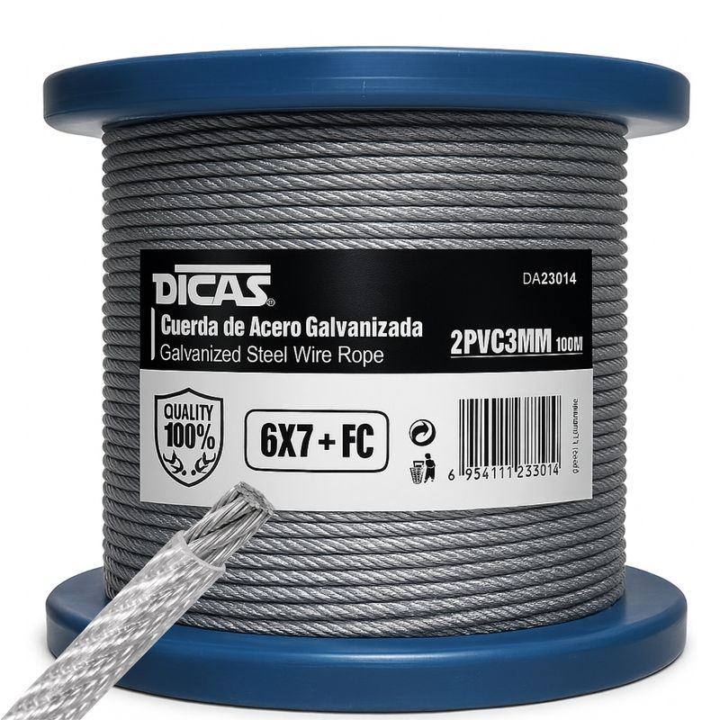 DICAS - Piola Cable De Acero Forrado Pvc 2 Mm 100 Metros Dicas