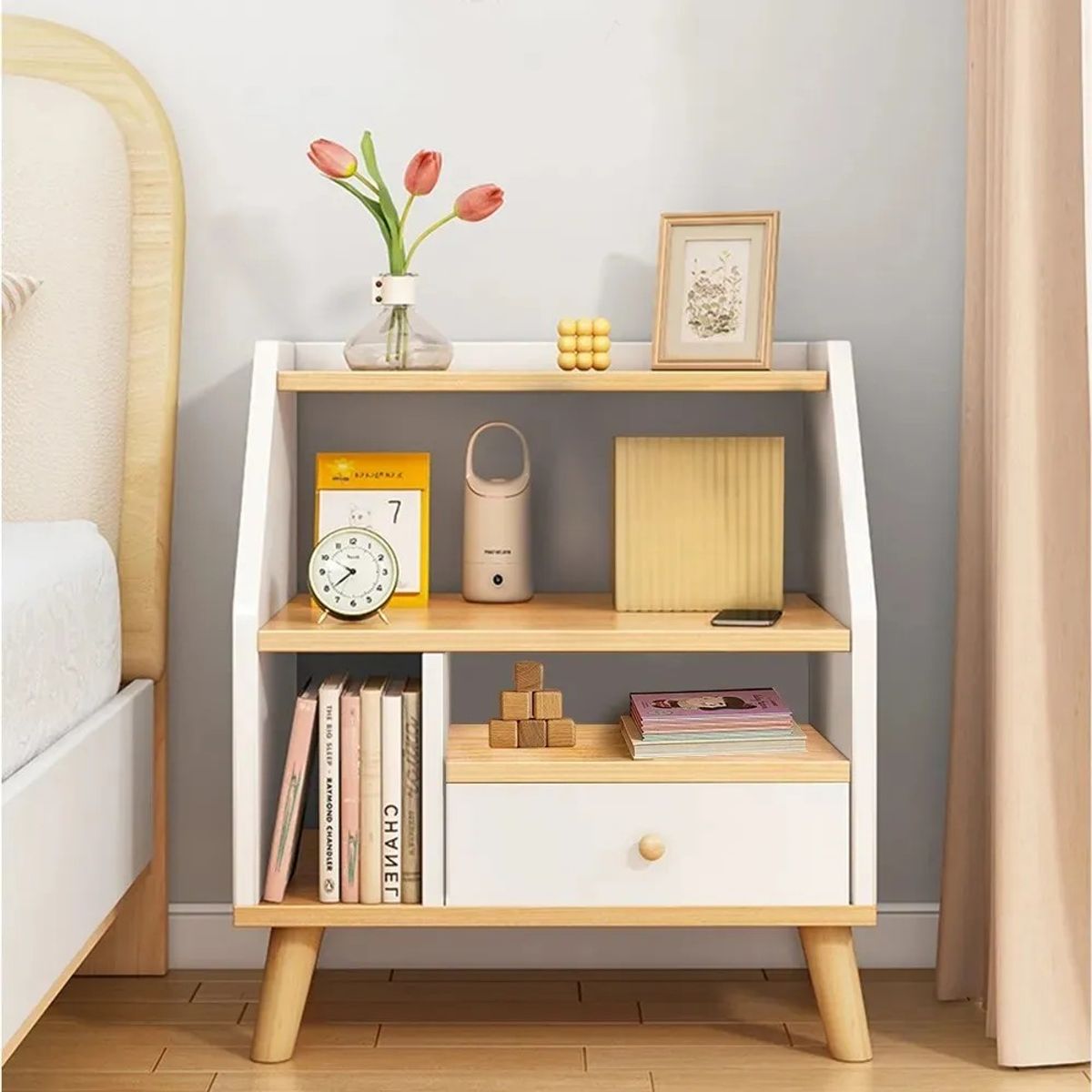 MUNDO MAGIA - Velador Living Mesa De Noche 1 Cajon 40x30x53cm Mdf Blanco