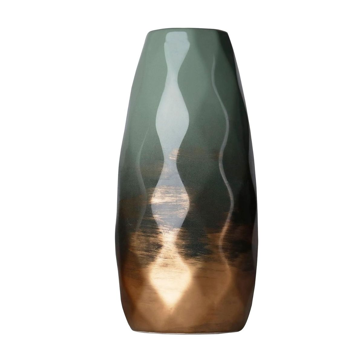 HOME ESSENTIALS - Set 2 jarrones de cerámica dorado/verde