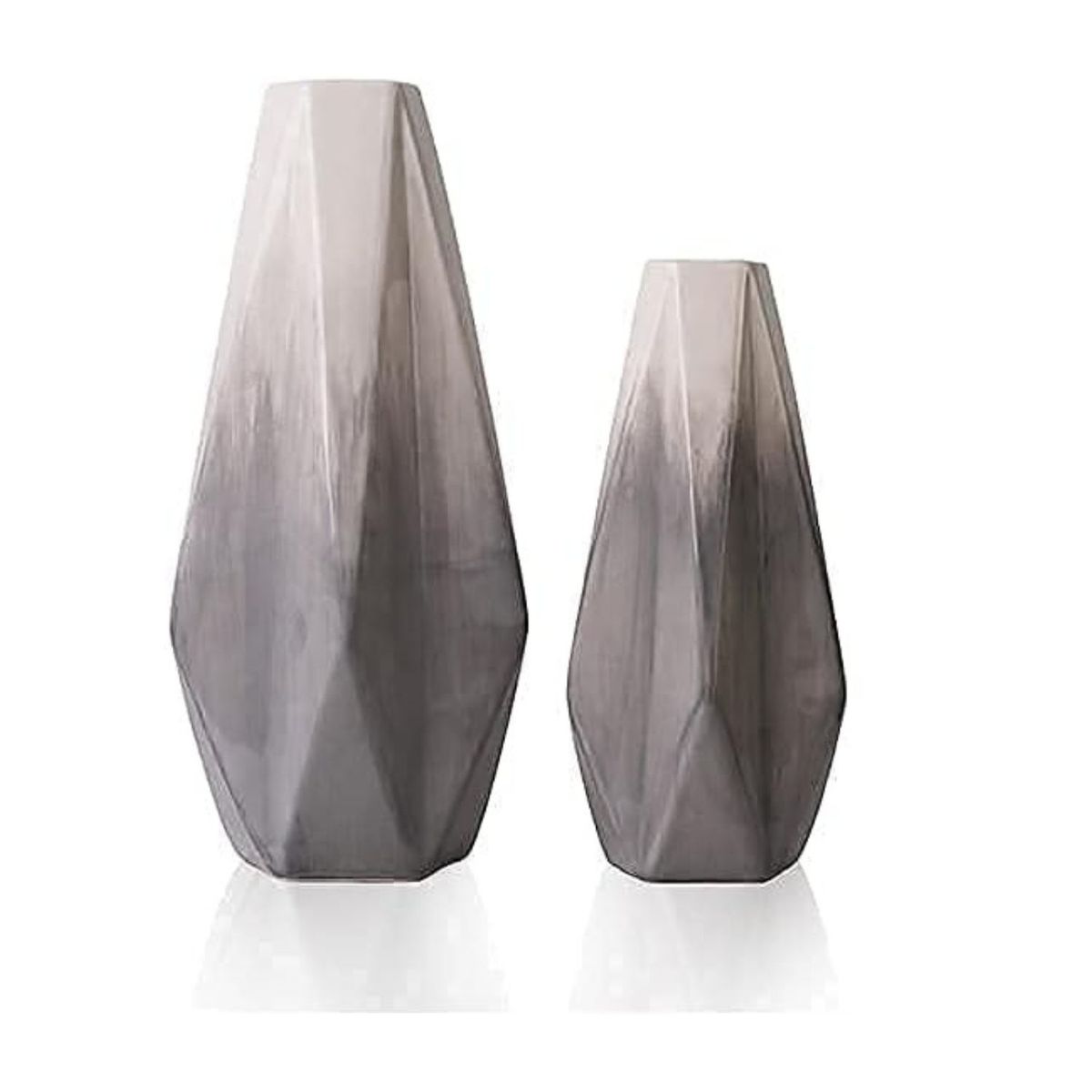HOME ESSENTIALS - Set 2 jarrones geométricos de cerámica gris