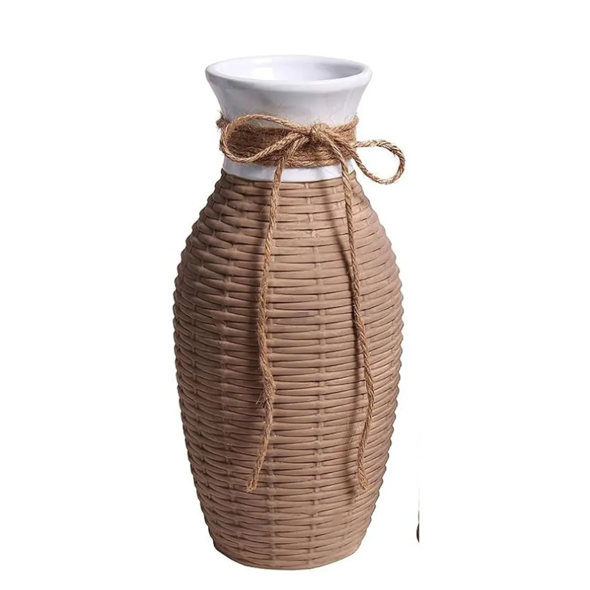 HOME ESSENTIALS - Set 2 jarrones de cerámica y caña