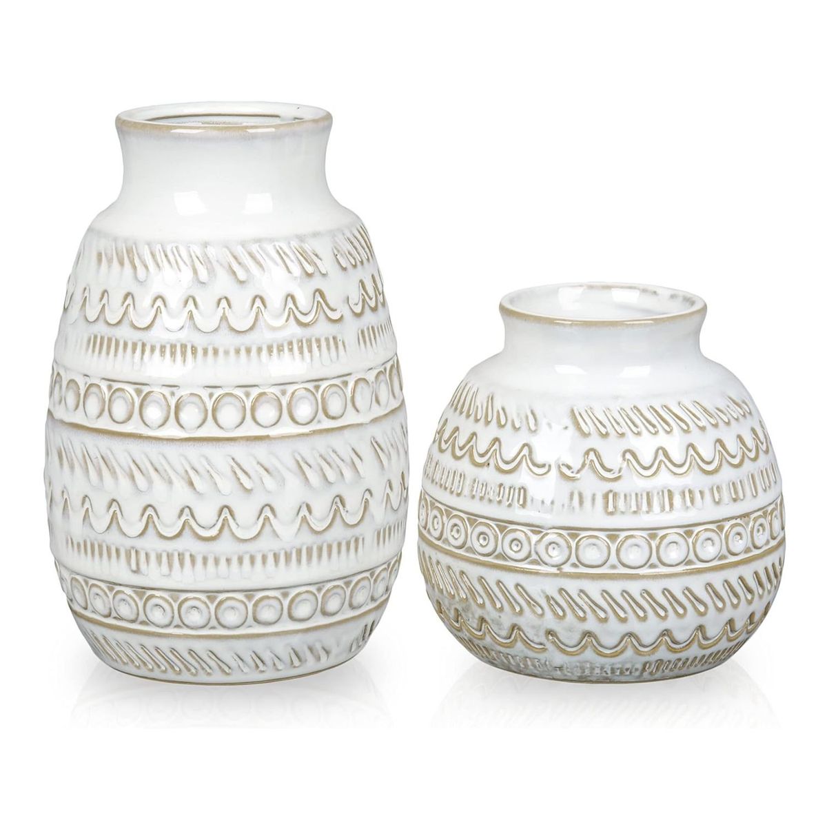 HOME ESSENTIALS - Set 2 jarrones cerámica texturizada blanca