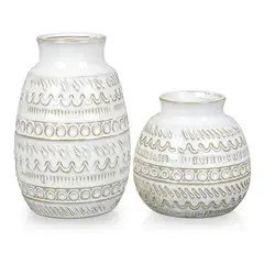 SOHOGAR - Set 2 jarrones cerámica texturizada blanca