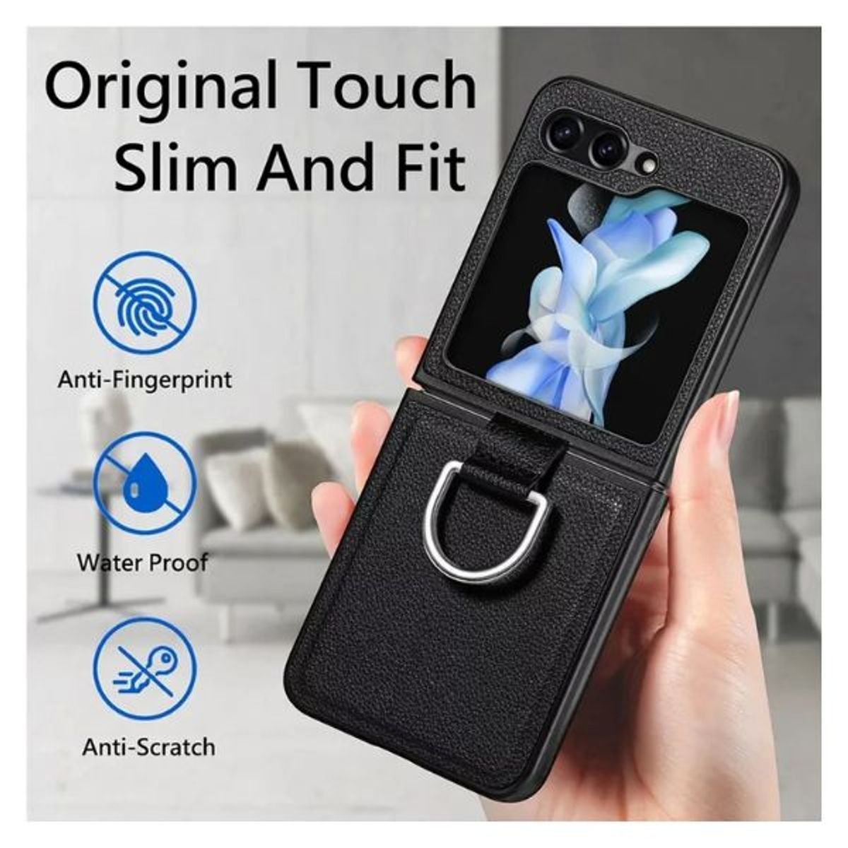 XUNDD - Carcasa para Samsung Z Flip 3 / Z flip 4 de Cuero con Anillo