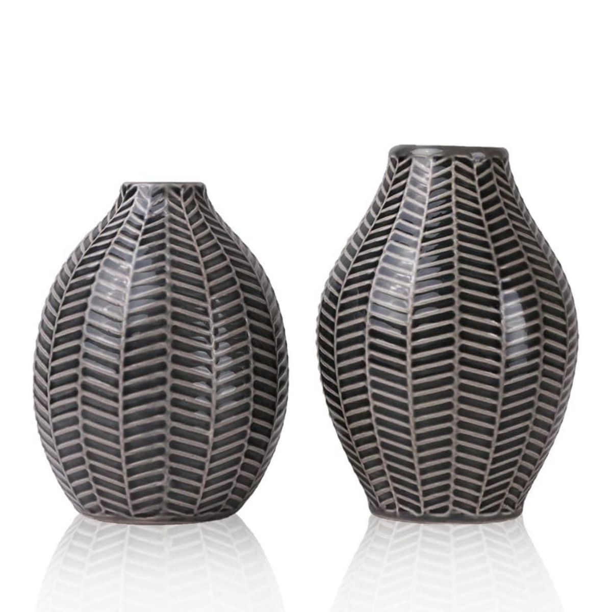 HOME ESSENTIALS - Set 2 jarrones diseño hojas negro