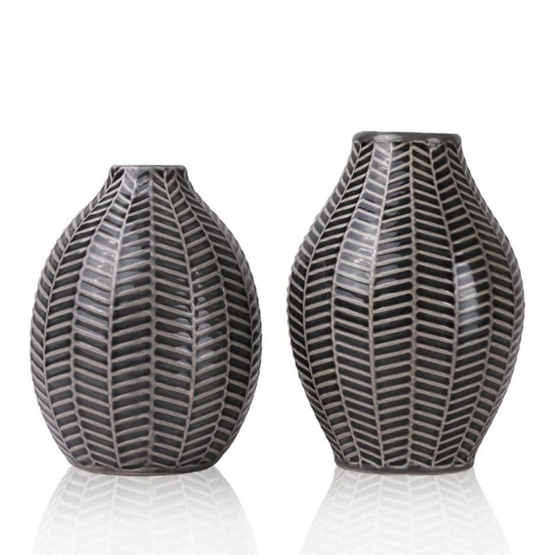 SOHOGAR - Set 2 jarrones diseño hojas negro