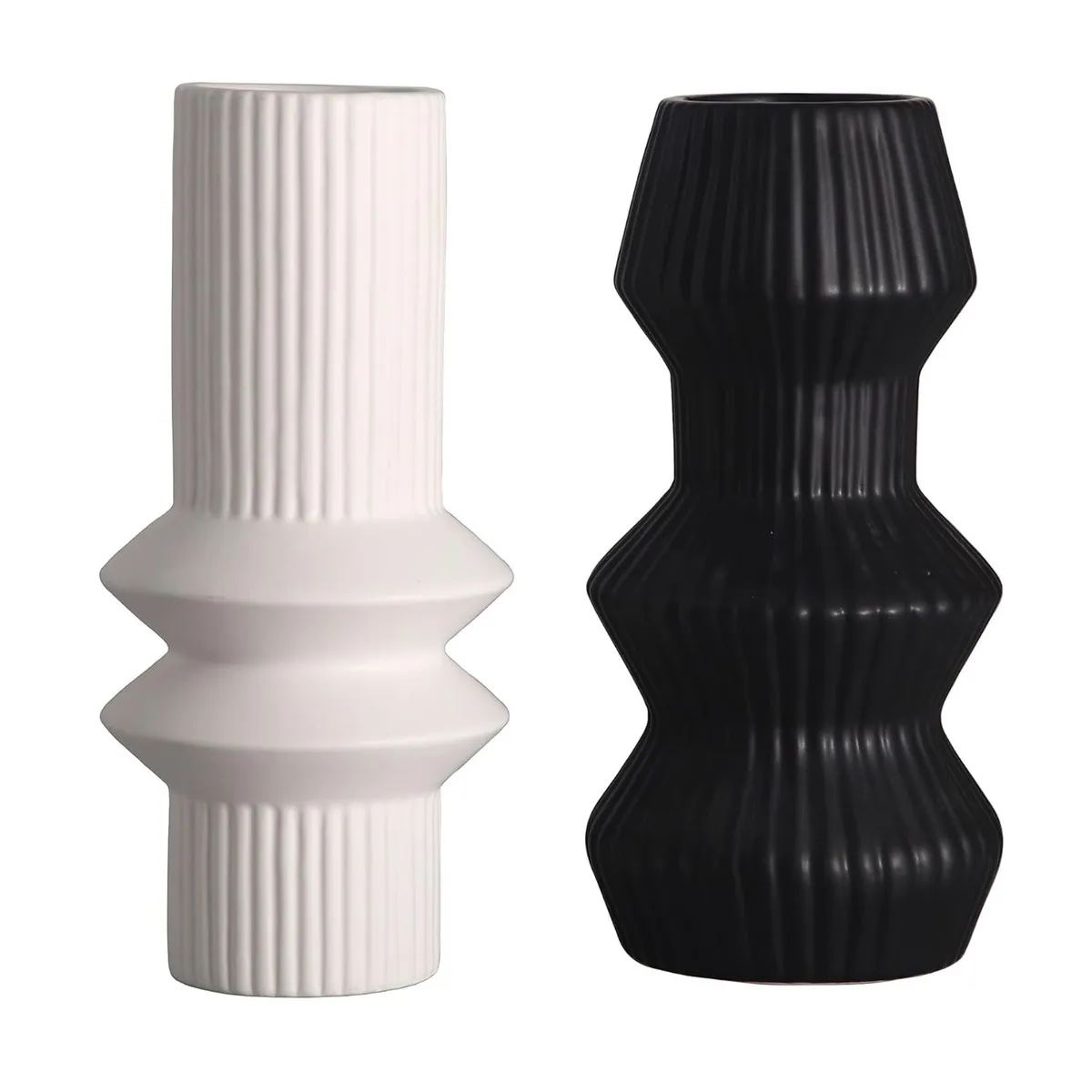 HOME ESSENTIALS - Set 2 jarrones de cerámica diseño líneas