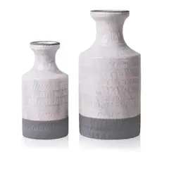 SOHOGAR - Set 2 jarrones de cerámica bicolor blanco/gris