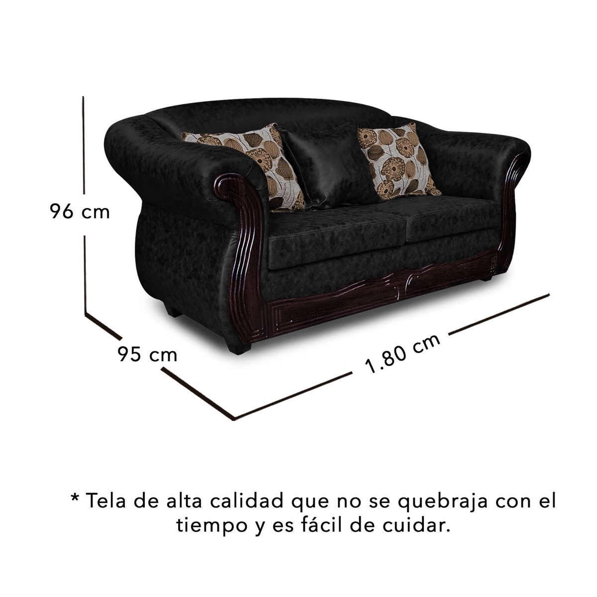 ADONIS LEUDH - Sofá 2 Cuerpos Estambul Envejecido Extra Grande Negro