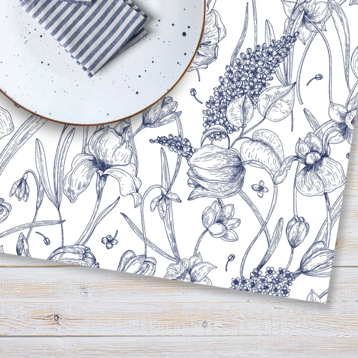 LAFANTINA - INDIVIDUALES DE PAPEL REUTILIZABLES FLORES AZUL