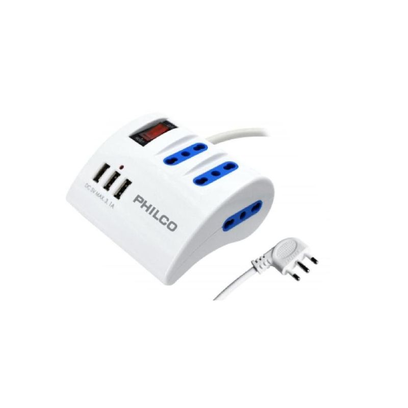 PHILCO - Alargador Philco Escritorio 3 220V 3 USB - Blanco