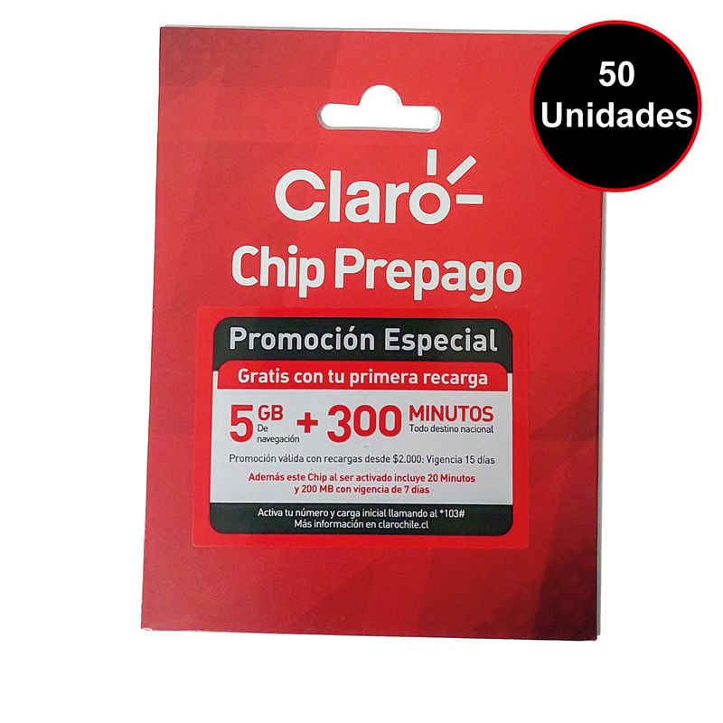 CLARO - Chip Prepago CLARO pack de 50 Unidades
