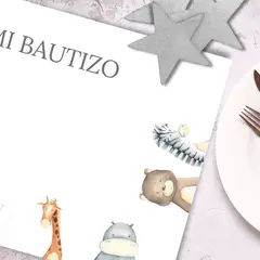 LAFANTINA - INDIVIDUALES DE PAPEL REUTILIZABLES BAUTIZO ANIMALI
