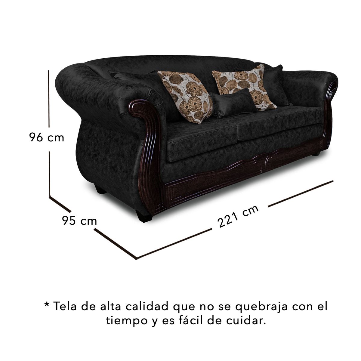 ADONIS LEUDH - Sofá 3 Cuerpos Estambul Envejecido Extra Grande Negro