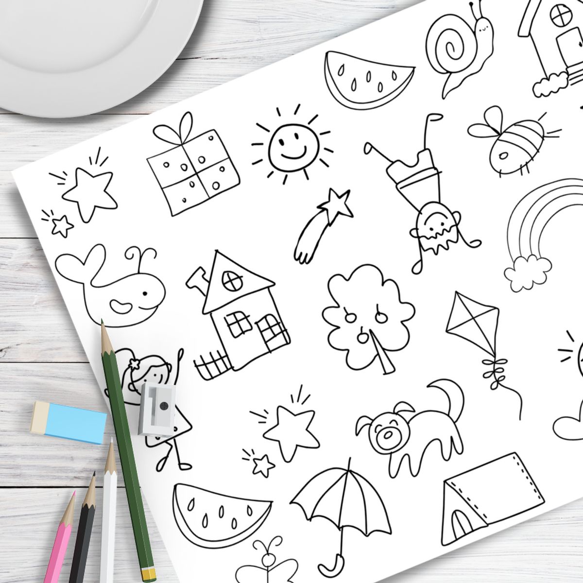 LAFANTINA - INDIVIDUALES DE PAPEL REUTILIZABLES EN BLANCO Y NEGRO NIÑOS PARA PINTAR