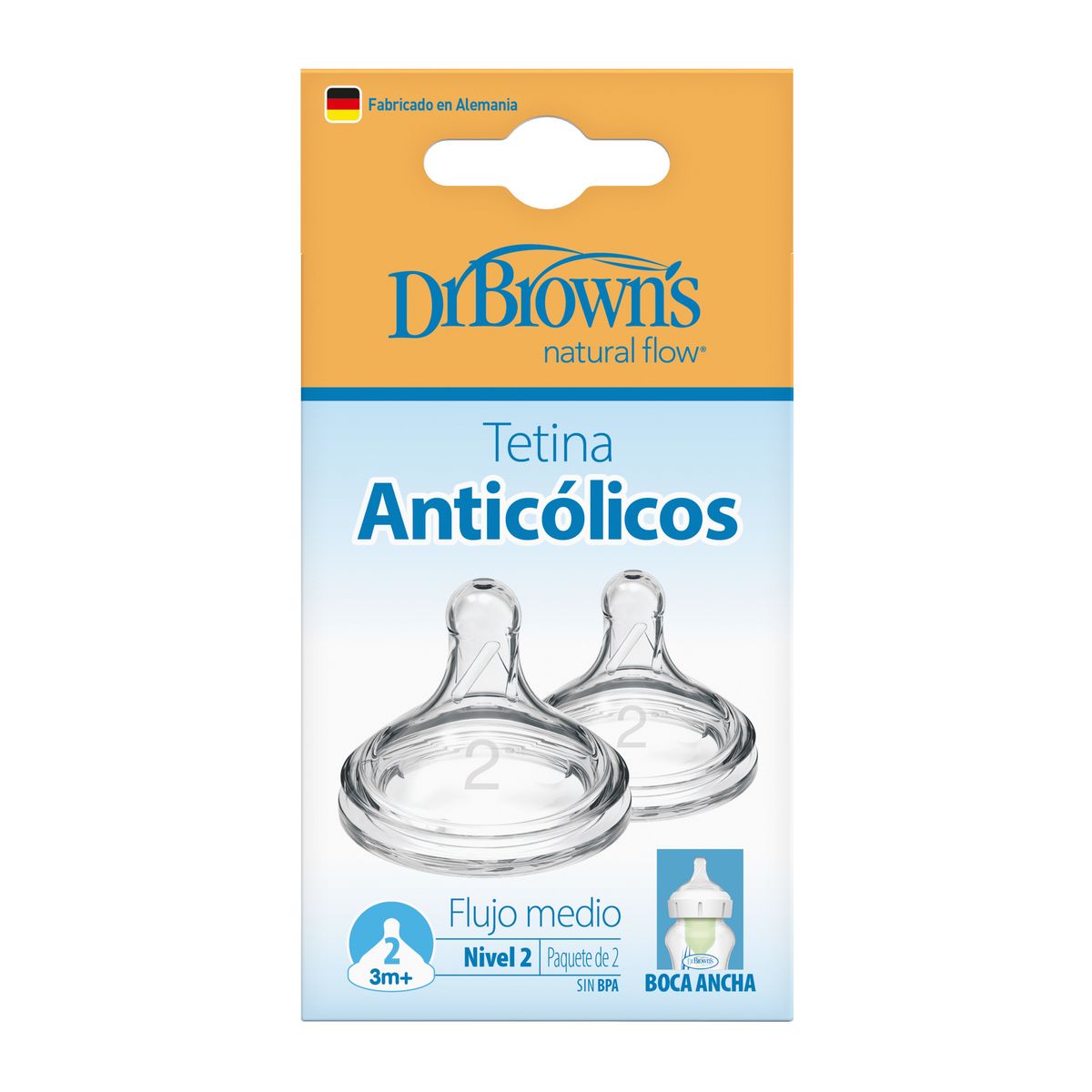 DR BROWN'S - Tetina Mamadera Boca Ancha 3M+ Dr Brown´s Options+ 2unidades