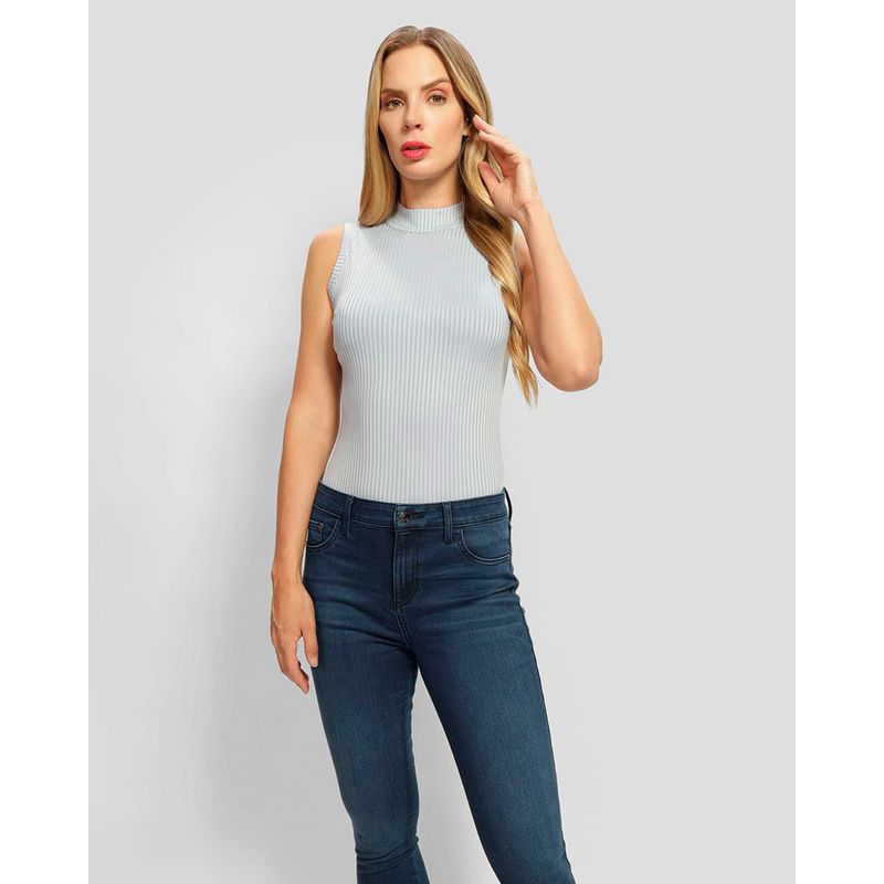 GUESS - Polera Eve Sl Tn Rib Top Azul Guess
