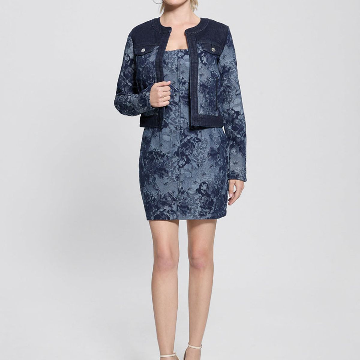 GUESS - Vestido Sl Eden Jacquard Denim Dress Azul Guess