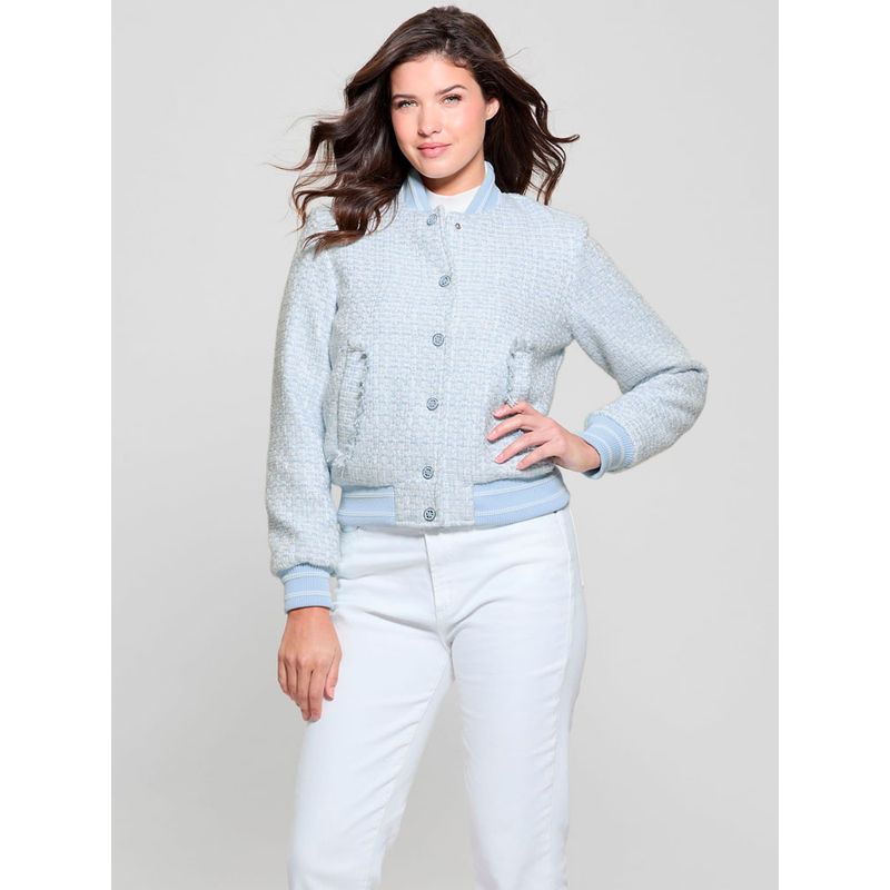 GUESS - Chaqueta New Gloria Tweed Bomber Azul Guess