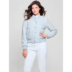 GUESS - Chaqueta New Gloria Tweed Bomber Azul