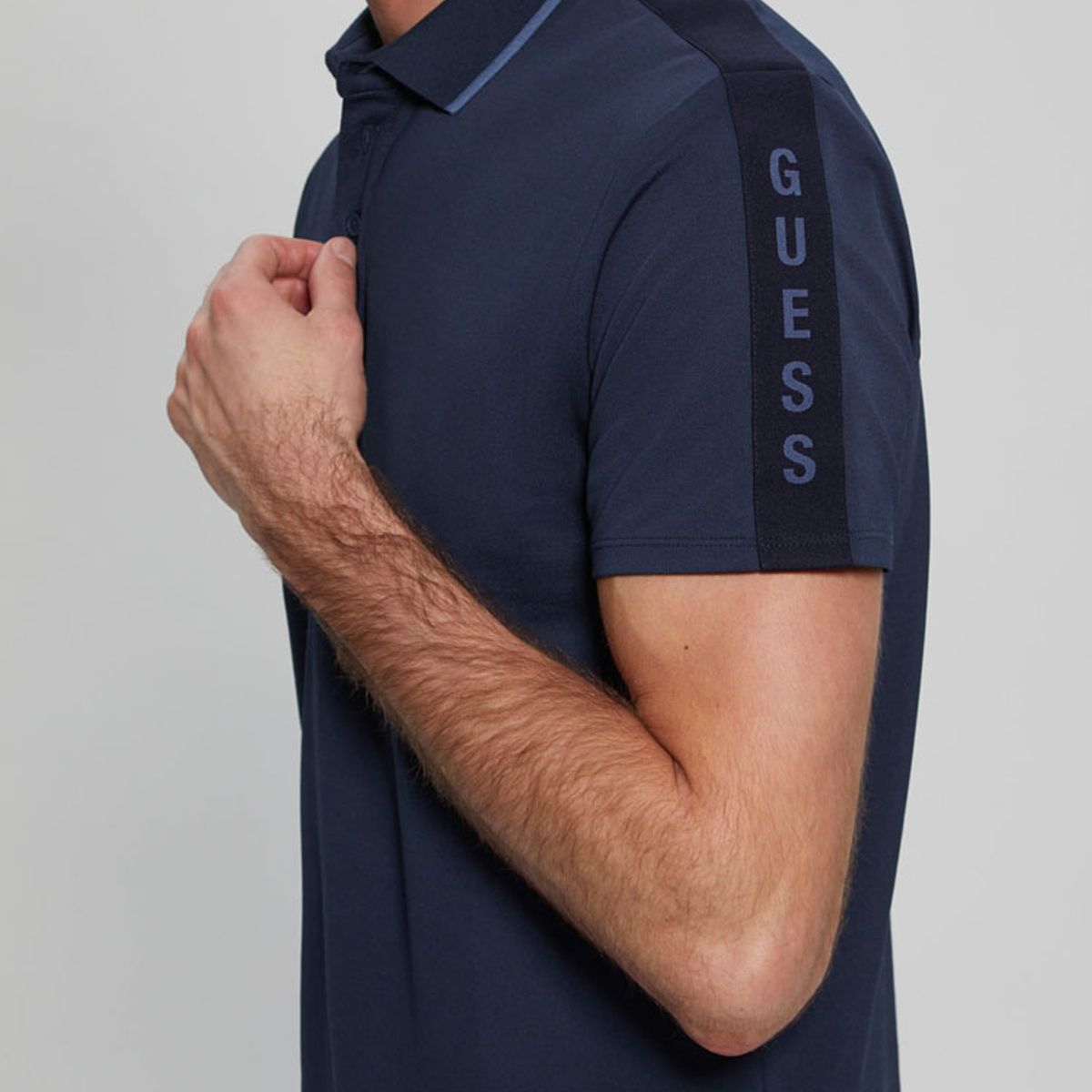 GUESS - Polera Ss Paul Pique Tape Polo Azul Guess