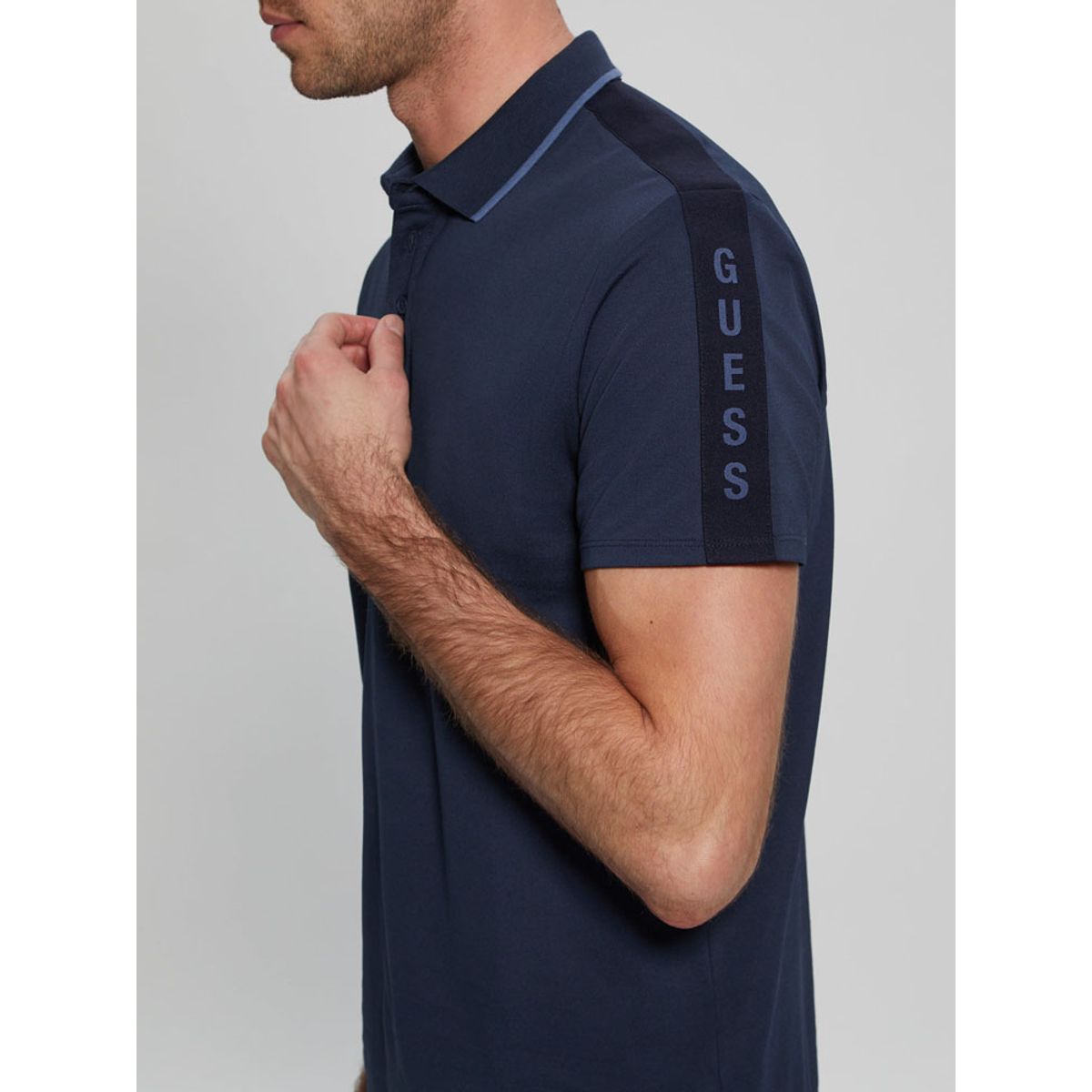 GUESS - Polera Ss Paul Pique Tape Polo Azul Guess