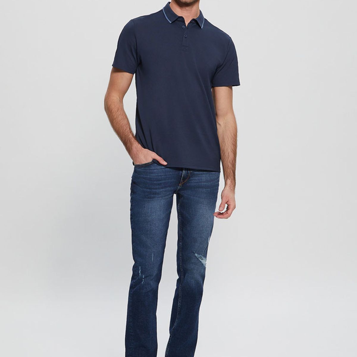 GUESS - Polera Ss Paul Pique Tape Polo Azul Guess