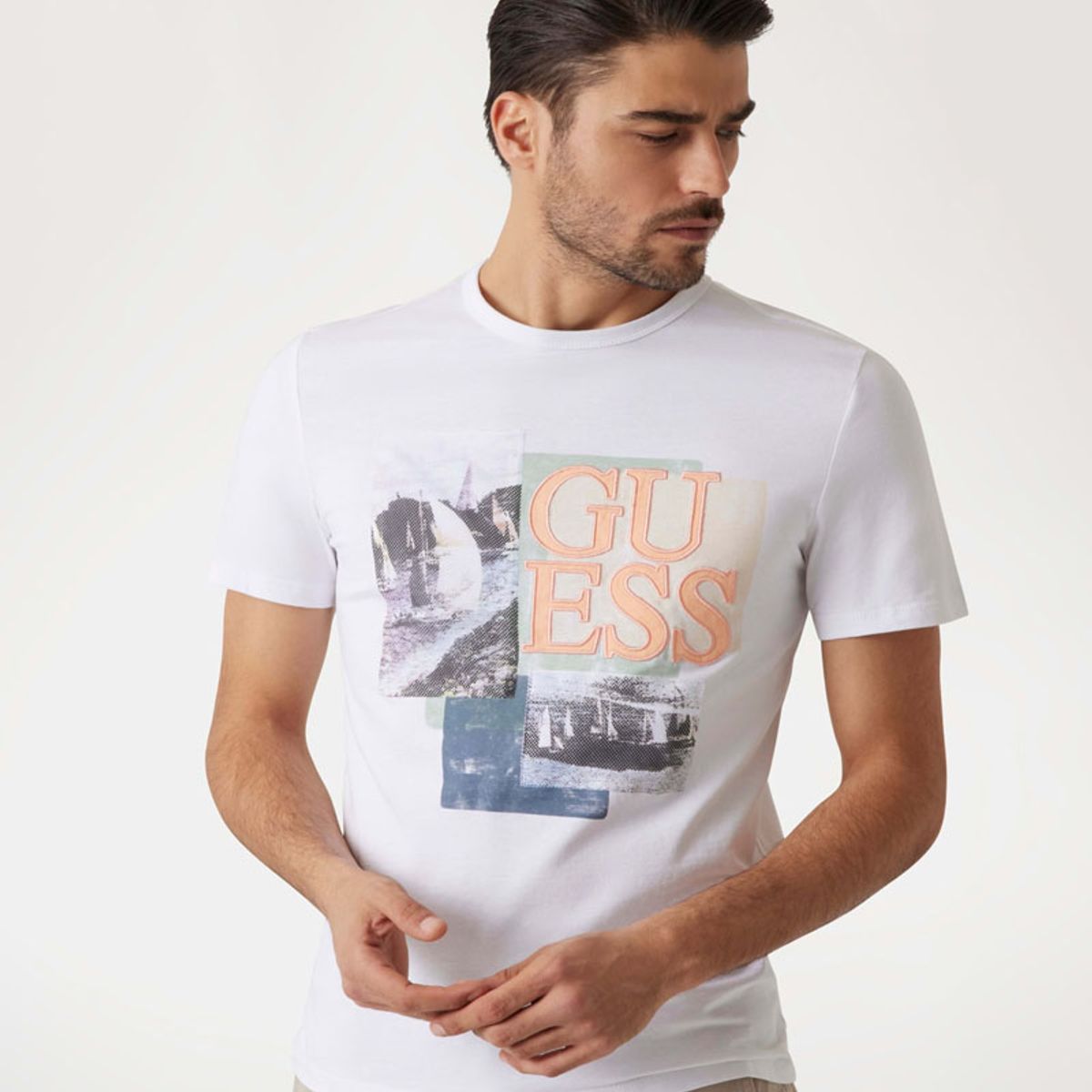 GUESS - Polera Ss Cn Sail Boat Tee Blanco Guess