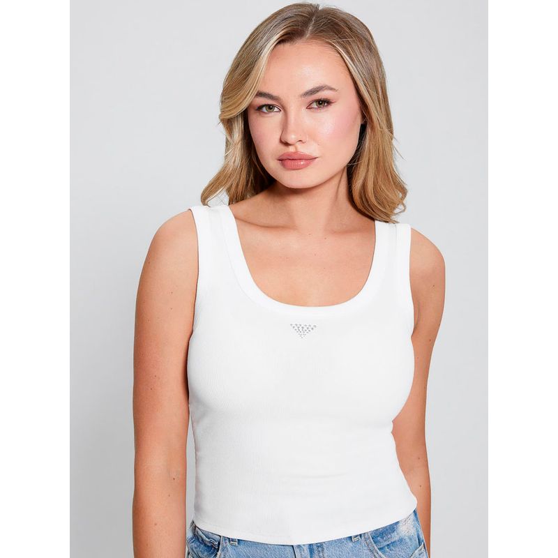 GUESS - Top Sl Triangle Bling Rib Tank Blanco Guess