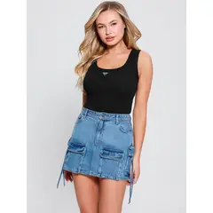 GUESS - Top Sl Triangle Bling Rib Tank Negro