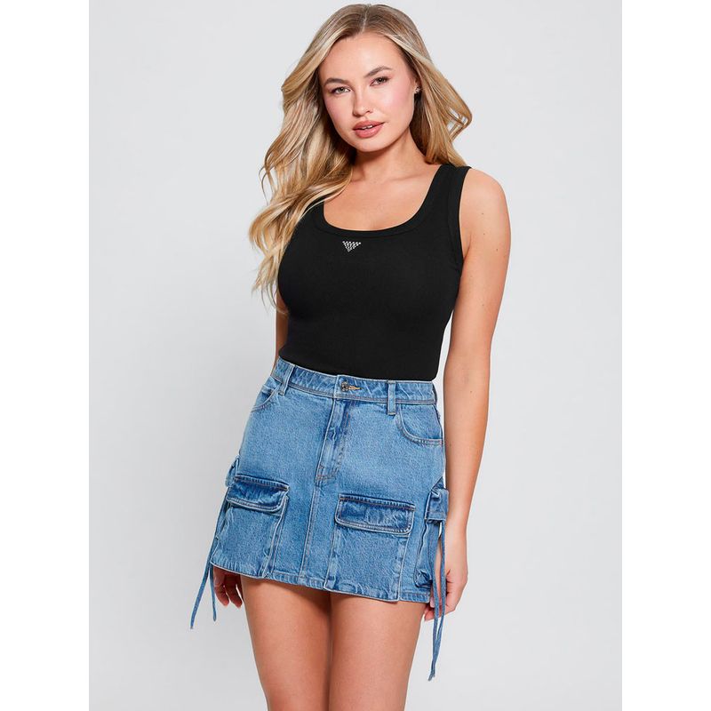 GUESS - Top Sl Triangle Bling Rib Tank Negro Guess