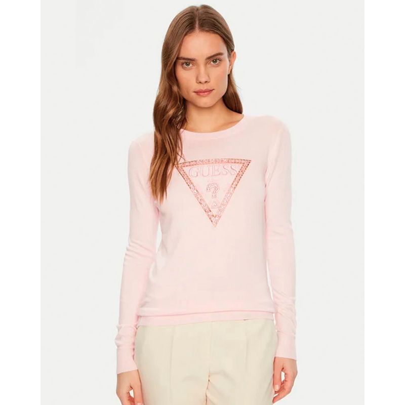 GUESS - Sweater Ivory Triangle Logo Rn Ls Swtr Rosado Guess