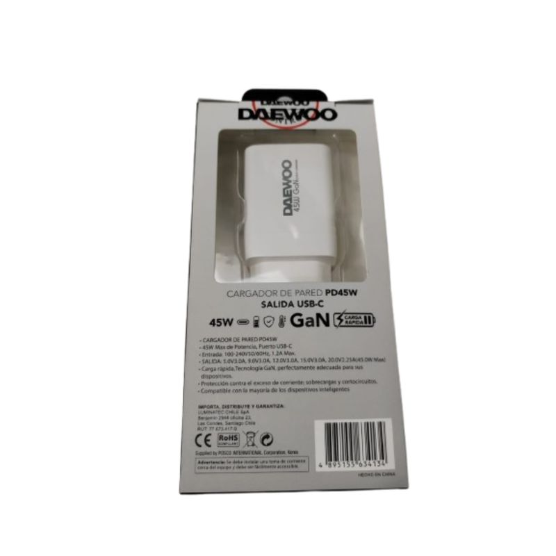 DAEWOO - CARGADOR DAEWOO USB PD45W DI-PD451-EU SALIDA USB-C