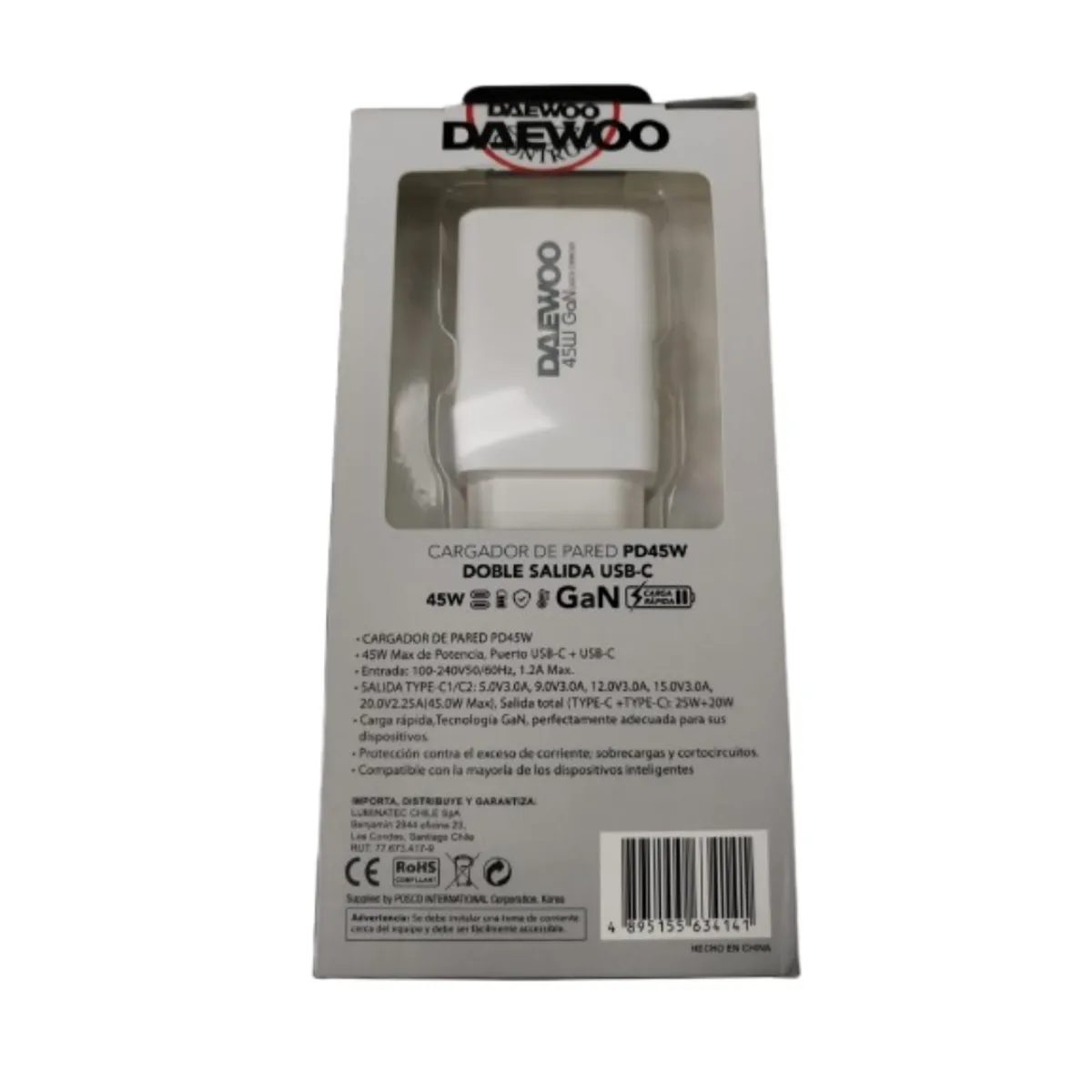 DAEWOO - CARGADOR DAEWOO USB PD45W DI-PD452C-EU SALIDA USB-C