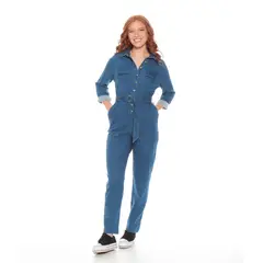 WADOS - ENTERITO MANGA LARGA CON BOLSILLO Y LAZO EN CINTURA DENIM