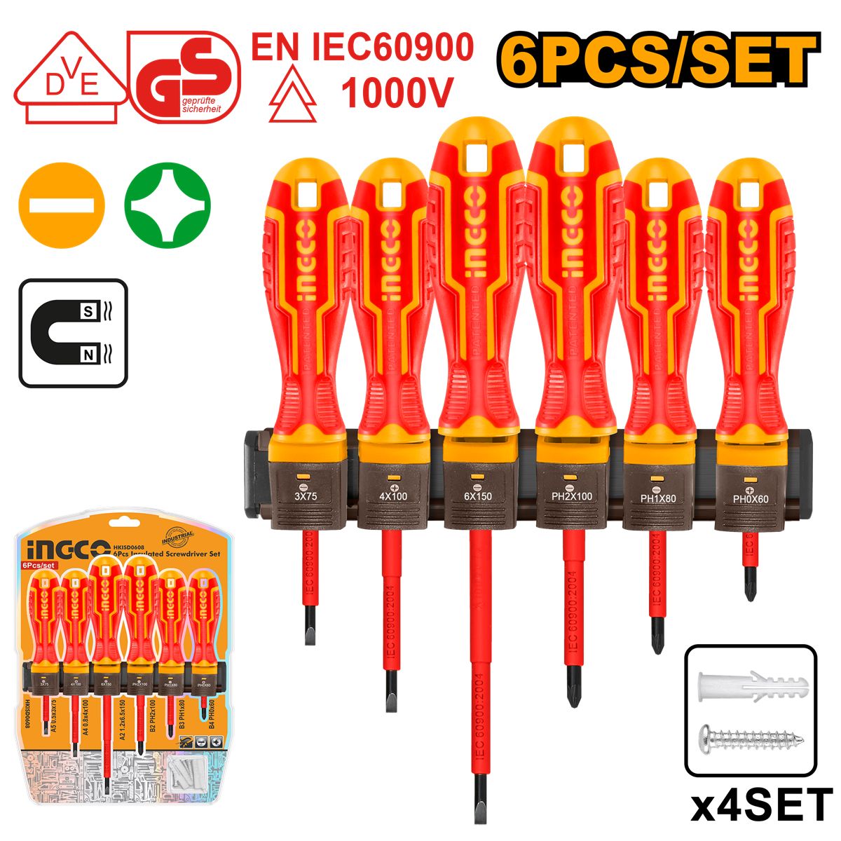INGCO - Set Destornilladores Electricos Aislado 6pcs Ingco Hkisd0608