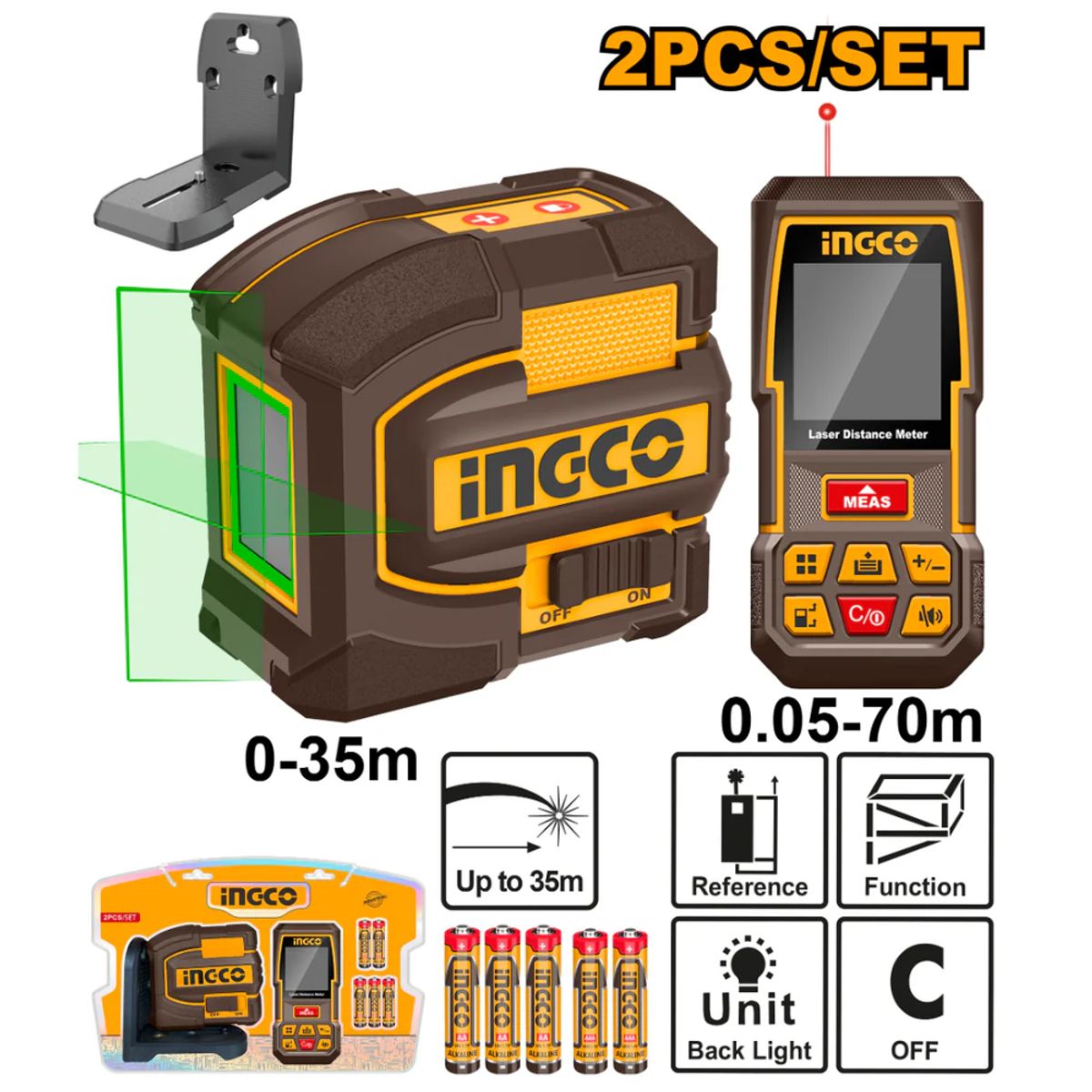 INGCO - Nivel Laser 35m + Medidor De Distancia 75m Ingco Cosll0401