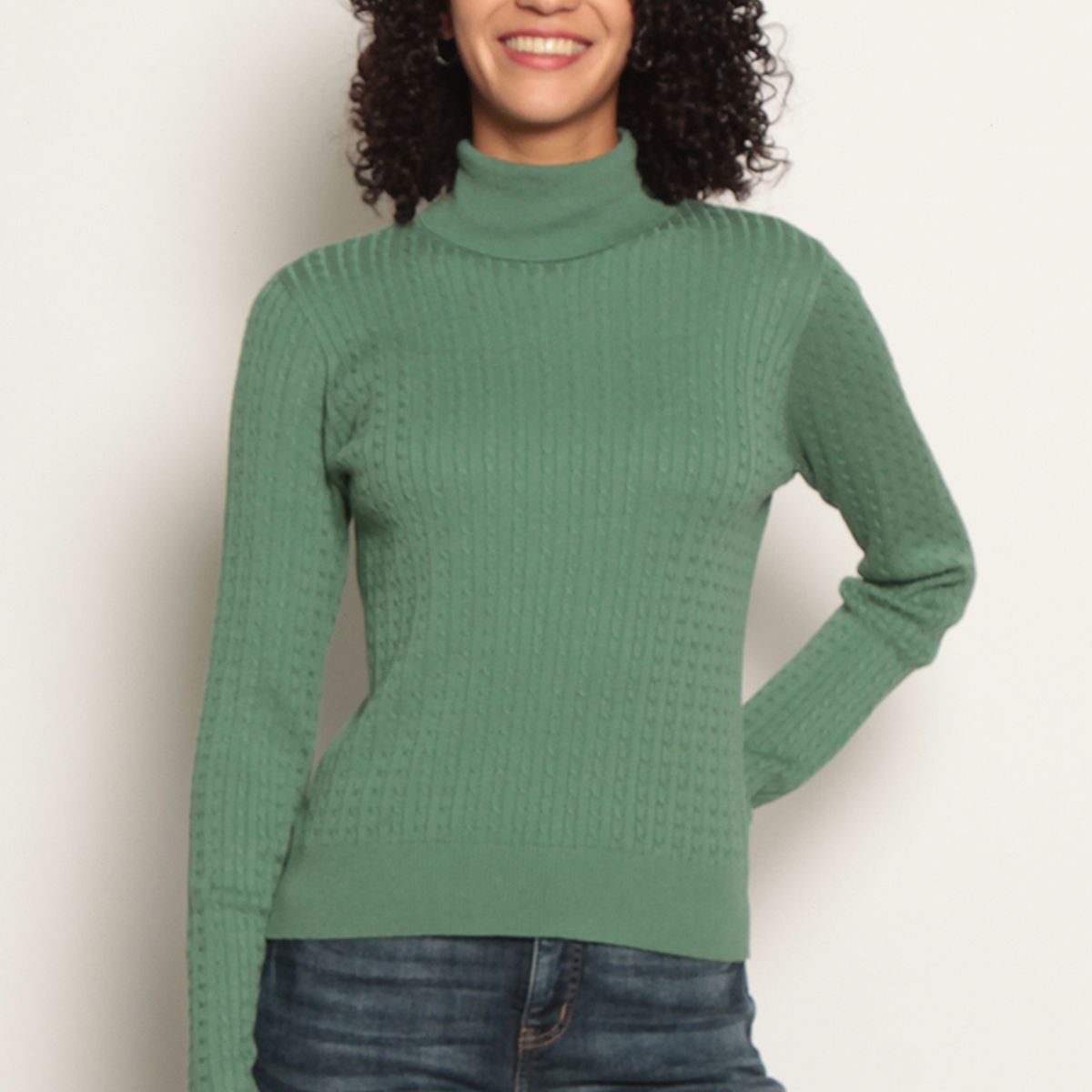 WADOS - SWEATER MANGA LARGA TRENZADO CON CUELLO ALTO