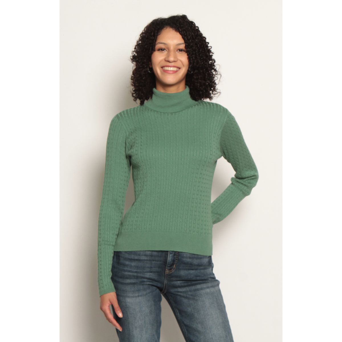 WADOS - SWEATER MANGA LARGA TRENZADO CON CUELLO ALTO