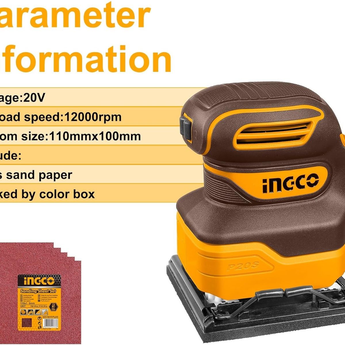 INGCO - Lijadora Orbital Inalambrica Ingco 20v 110x100 Mm Cshsli2014