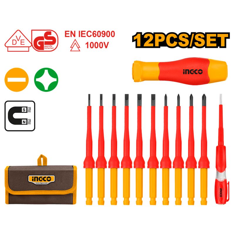 INGCO - Juego 12 Pcs Destornilladores Aislados Intercambiable Ingco