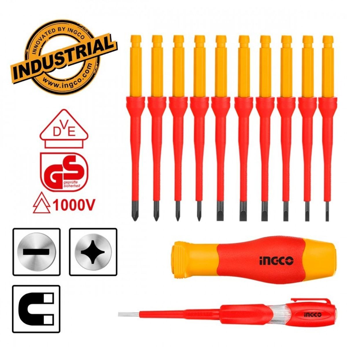 INGCO - Juego 12 Pcs Destornilladores Aislados Intercambiable Ingco