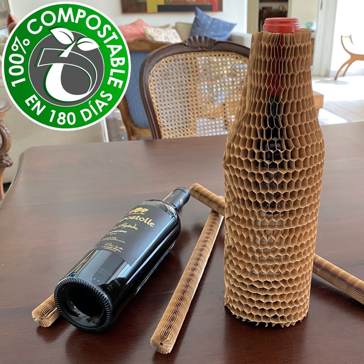 180 COMPOSTABLE - Funda Acolchada de Papel Kraft 450mmx10 Embalaje de Botella