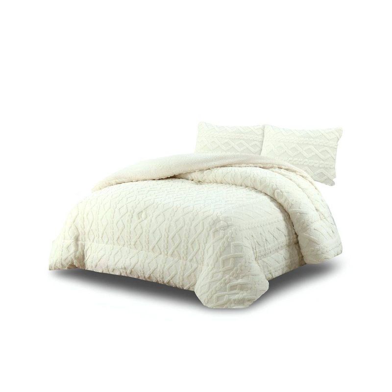 GENERICO - CUBRECAMA CHIPORRO DE INVIERNO DISEÑO TRENZADO 2 PLAZAS BLANCO.
