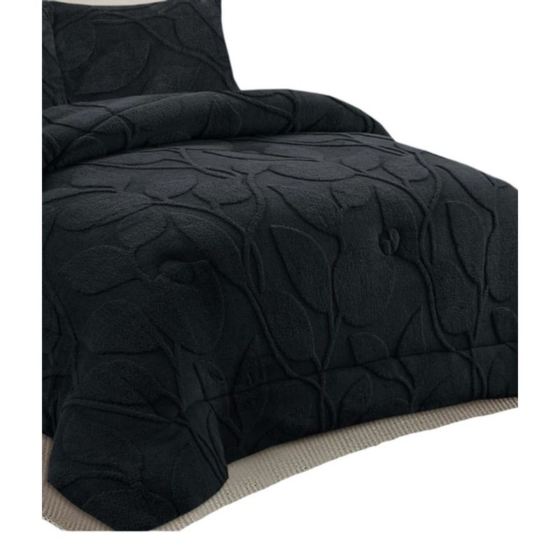 GENERICO - CUBRECAMA CHIPORRO DE INVIERNO DISEÑO HOJAS KING NEGRO.