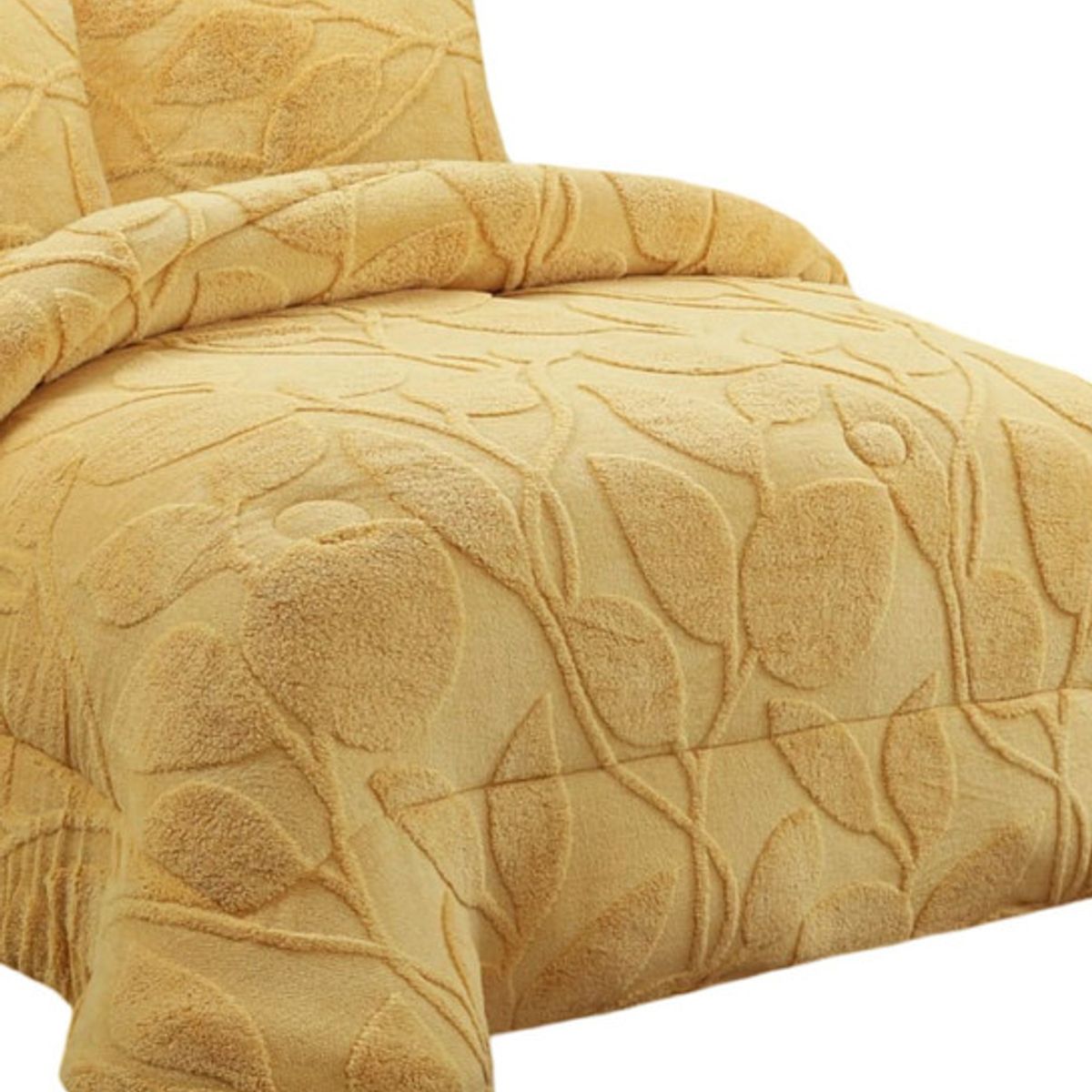 GENERICO - CUBRECAMA CHIPORRO DE INVIERNO DISEÑO HOJAS KING AMARILLO