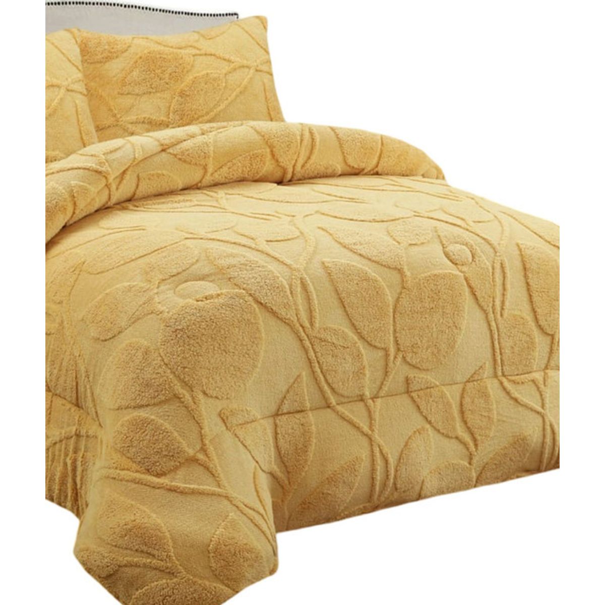 GENERICO - CUBRECAMA CHIPORRO DE INVIERNO DISEÑO HOJAS KING AMARILLO