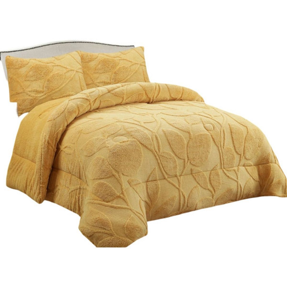 GENERICO - CUBRECAMA CHIPORRO DE INVIERNO DISEÑO HOJAS KING AMARILLO