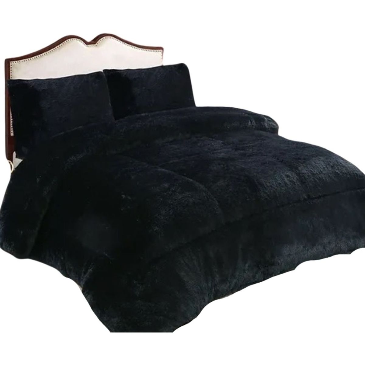 GENERICO - CUBRECAMA PLUSH CON CHIPORRO PELUDO INVIERNO 2 PLAZAS NEGRO