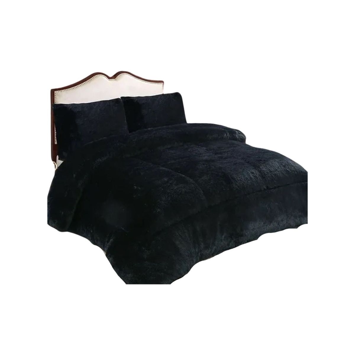 GENERICO - CUBRECAMA PLUSH CON CHIPORRO PELUDO INVIERNO 2 PLAZAS NEGRO